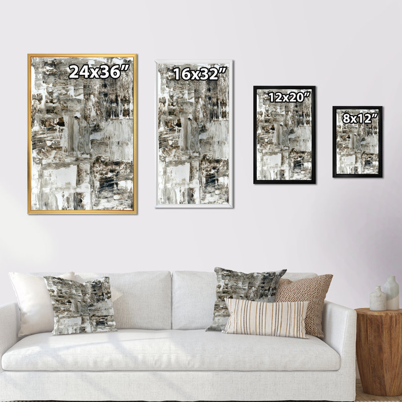 Beige et brun Colorfields - Peinture sur toile, H 36 po x l 24 po x P 1 po, Cadre flottant doré