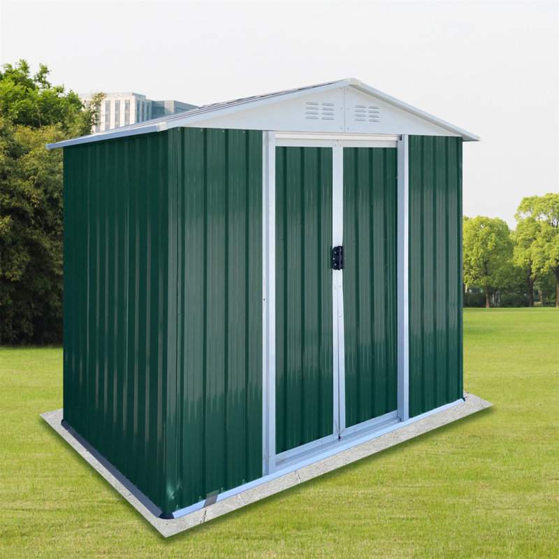 6Ftx4ft Apex Roof Outdoor Tool Storage House Garden Shed With Aluminum Alloy Frame And Sliding Door, Green