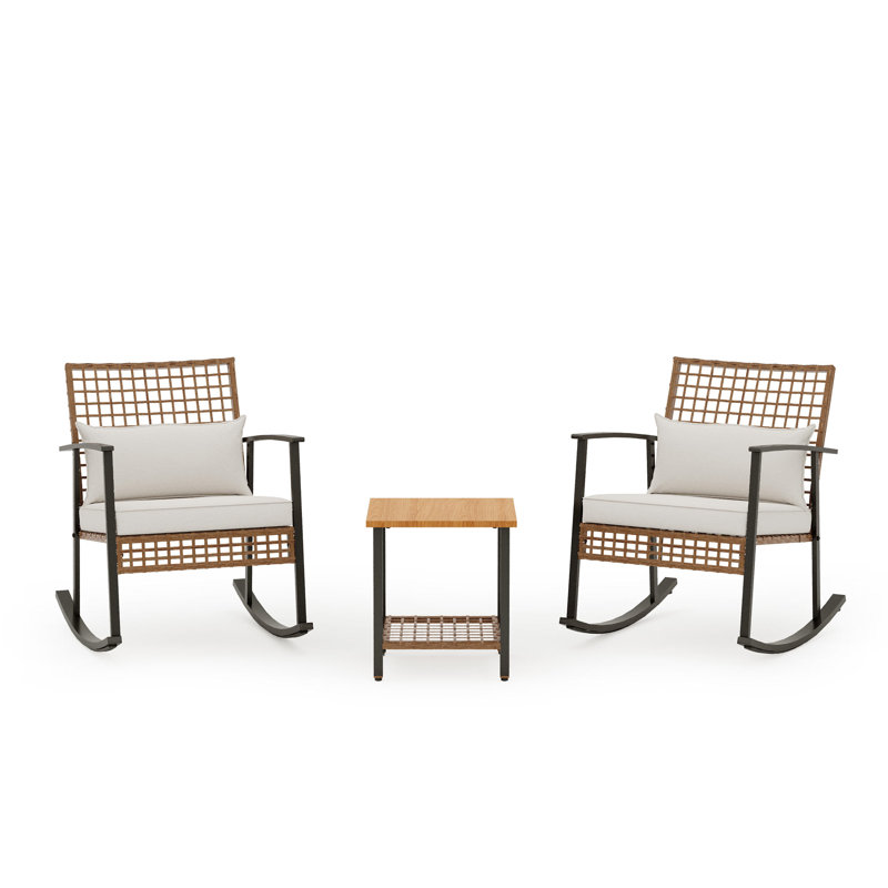 3-piece Patio Wicker Conversation Set With Side Table