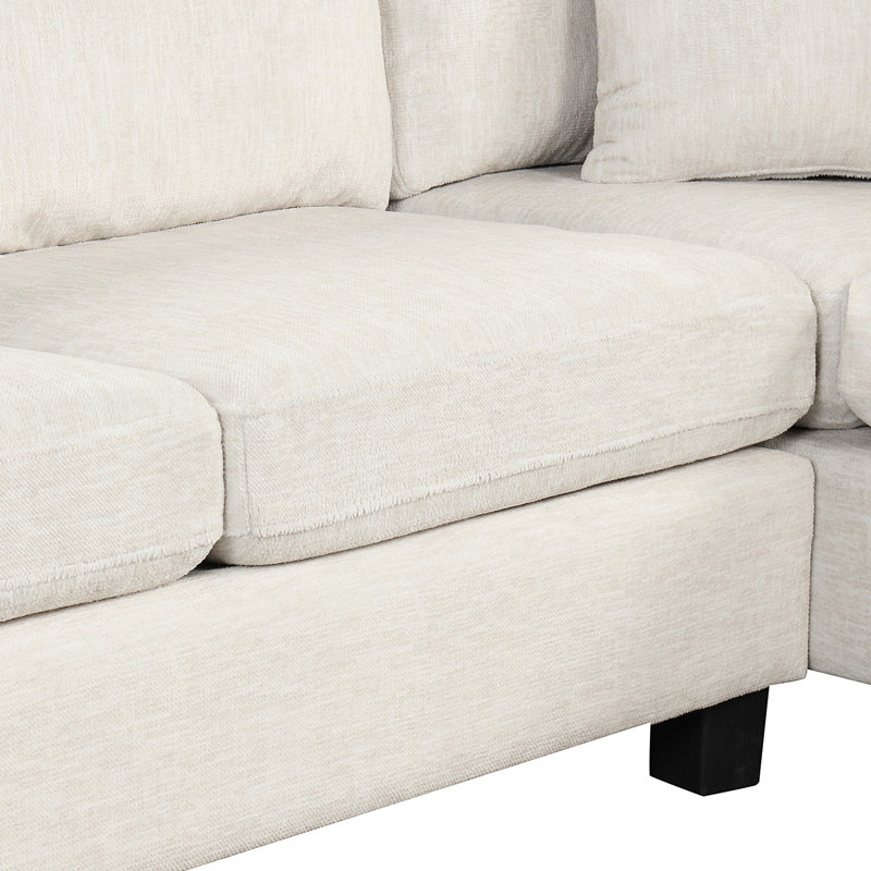 111.8" U - Shaped White Chenille Sectional With Movable Storage For Living Room, 6 Seats, Rolled Arms And Foam Filled Seating In Soft Padding