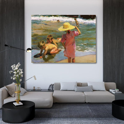 Red Barrel Studio® Sorolla, Joaquin Gallery Wrapped Canvas Art Titled: Children at the Seashore