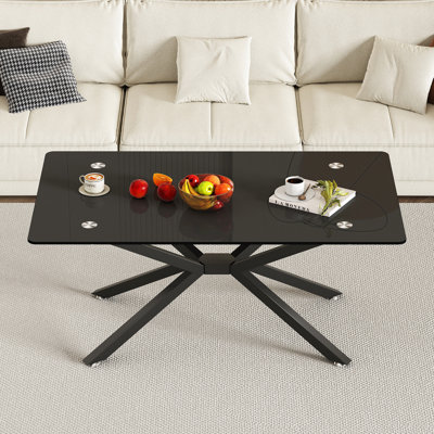 39.43" Rectangle Glass Coffee Table With Stable Metal Legs And Adjustable Feet, Great For Living Room Entertaining, Easy To Keep Clean Clear Legs, Versatile Different Designs, Long - Term Reliability