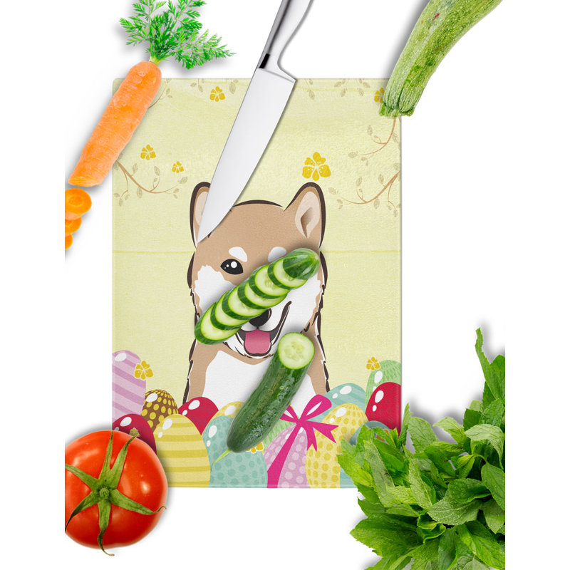 Caroline's Treasures Tempered Glass Easter Egg Hunt Cutting Board, Shiba Inu