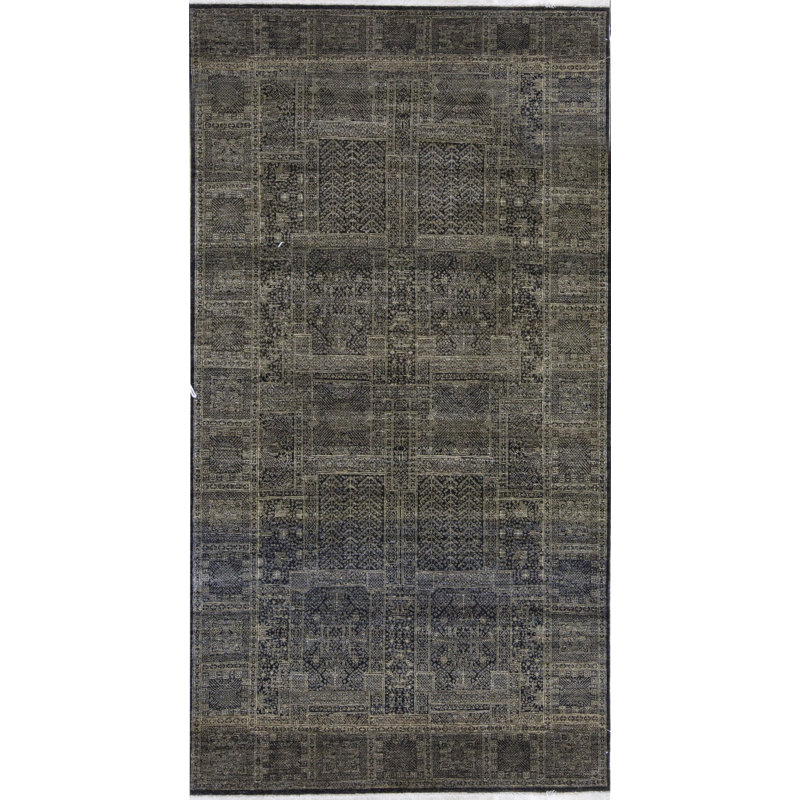 Tapis noir et doré de haute qualité noué à la main