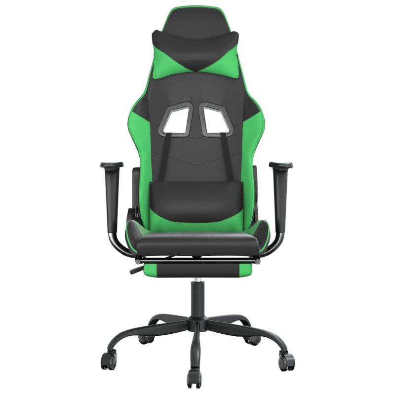 Massage Gaming Chair with Footrest, Reclining, Height Adjustable, Swivel, Black/Green