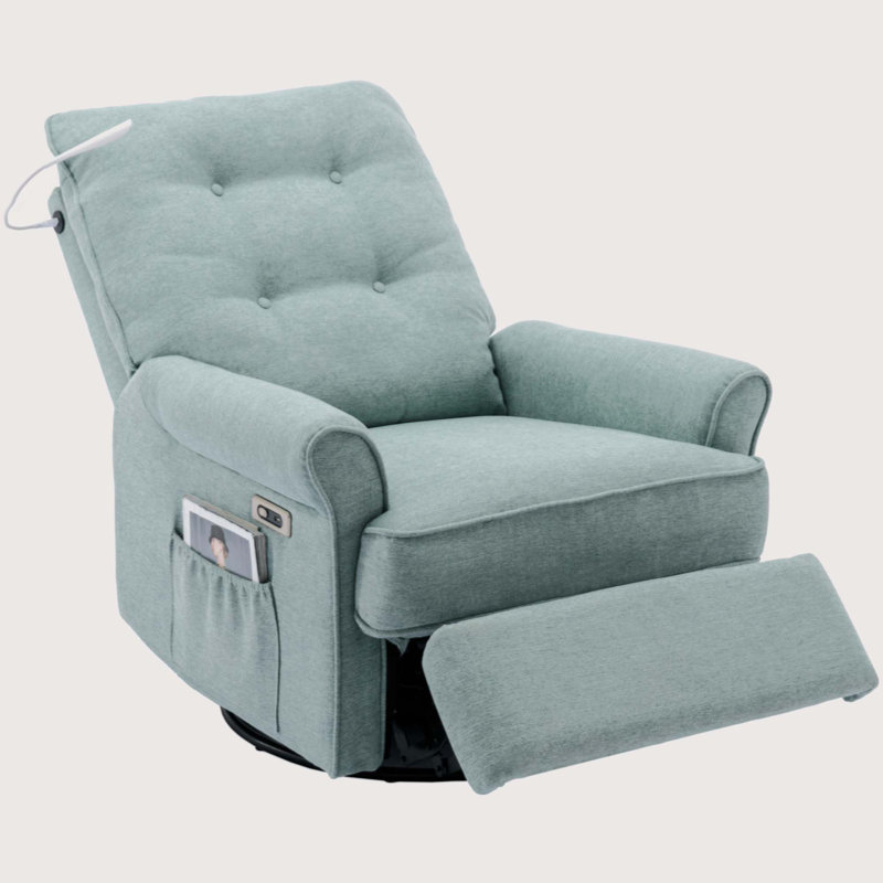Brayner Upholstered Swivel Power Recliner, Green Linen Blend