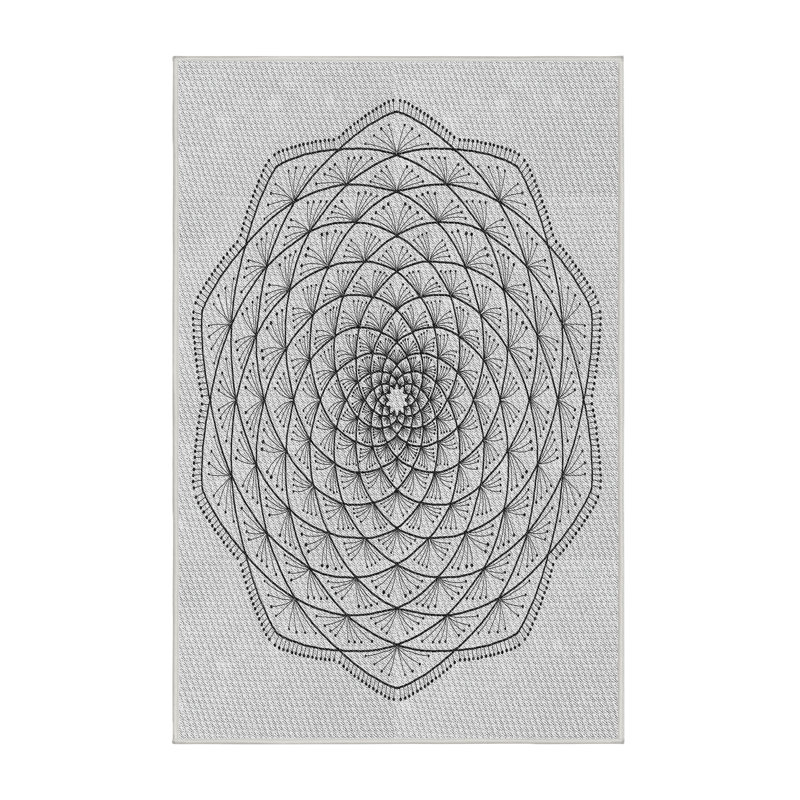 Laine tissée à la main orientale/florale en laine et polyester gris/noir Tapis décoratif, Rectangle 2 pi x 3 pi