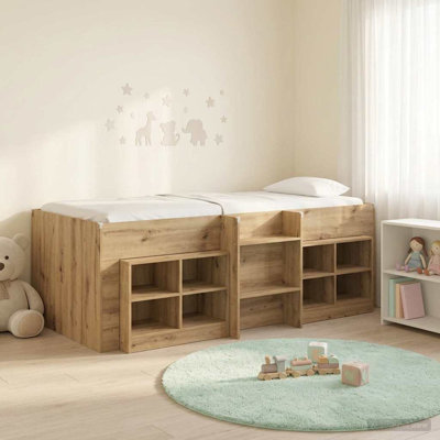  Loft Bed Frame with Cabinet with Storage Engineered Wood Space-Saving