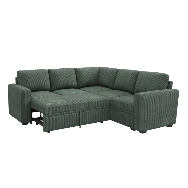 Canapé-lit modulaire en L Anureet Latitude Run®, Couduroy vert