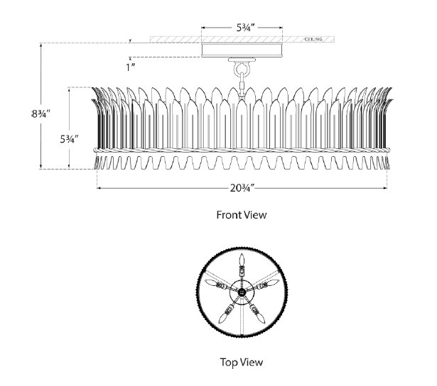 Suzanne Kasler Leslie Semi-Flush, Gilded Iron, 8.75" H x 20.75" W x 20.75" D