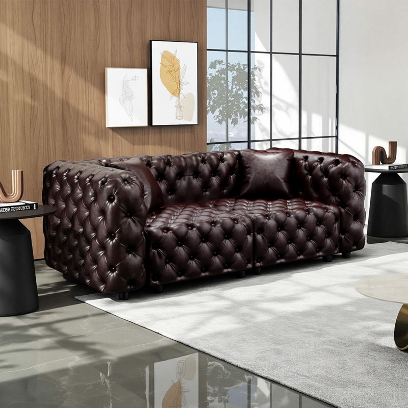 Faux Leather Sofa, 2 Seat, Brown