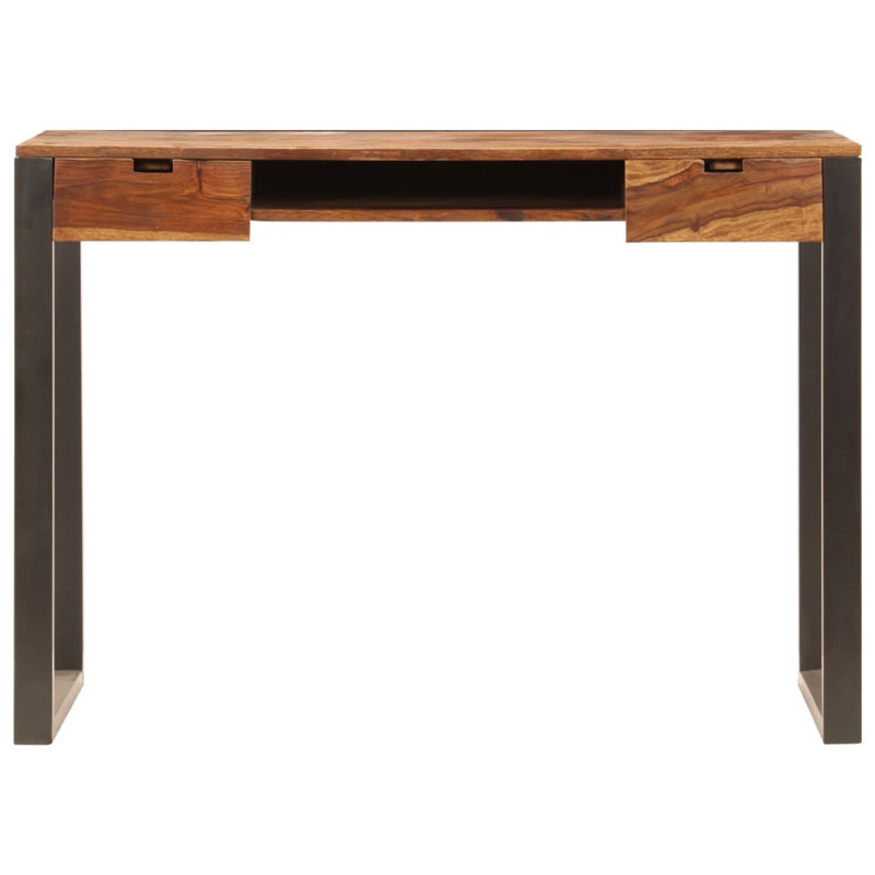 Bureau, bois de sheesham brun, acier thermolaqué, 2 tiroirs, 43 po
