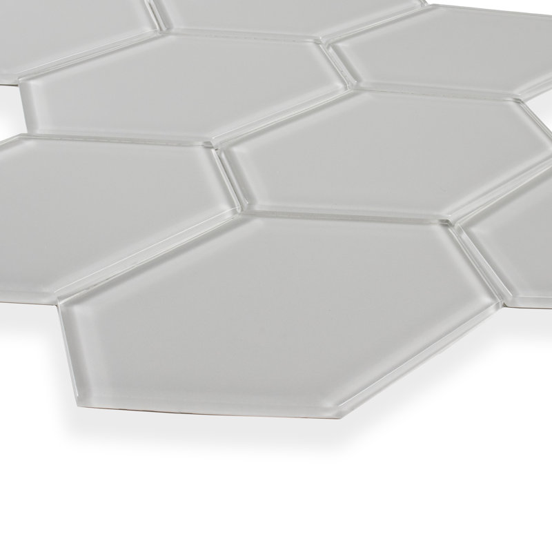 Long Hex 10.60in.x11 in. Glass Mosaic Tile, Misty Gray Gloss