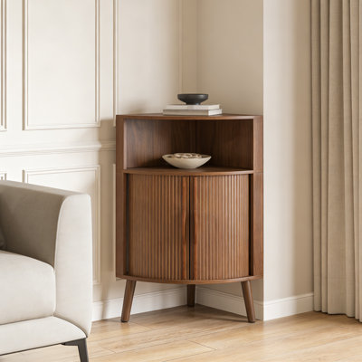 Bathroom Corner Storage Cabinet With 2 Fluted Doors & Shelves