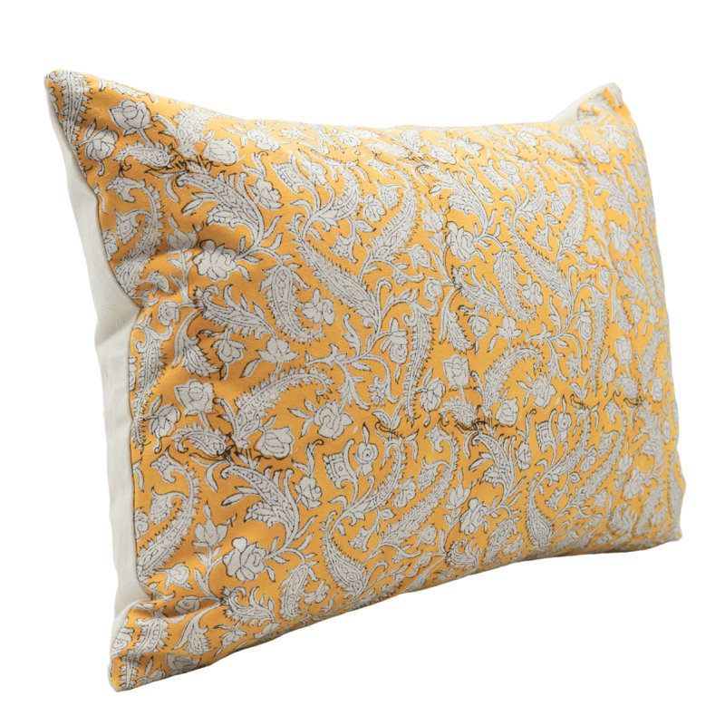 Housse de coussin jaune fait à la main Artision Block Print 18 x 18 po, Carré, H 18 po x l 18 po