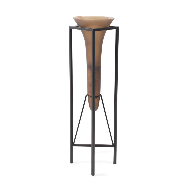 Bronze Euler Drop Vase with Black Iron Stand- Extra Large, 32" H x 8" W x 8" D