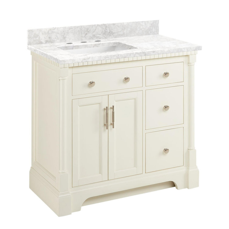Claudia 36" Mahogany Single Basin Vanity Set with Cabinet, Vanity Top, White, Brushed Nickel