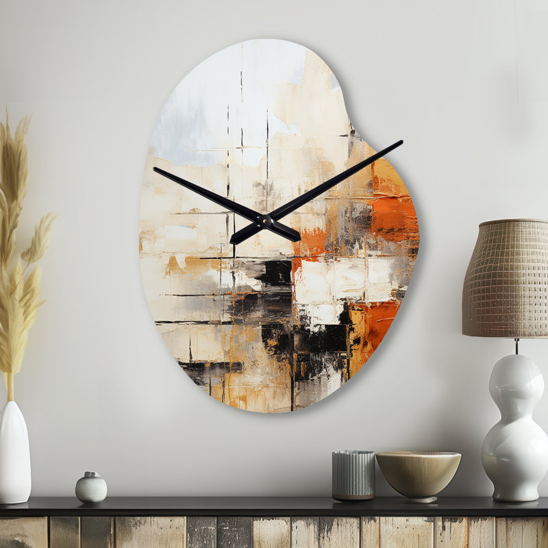 Horloge murale orange abstraite, impression de fractale abstraite - fractales en métal asymétrique, Grand