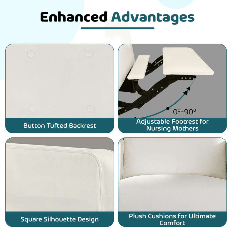 Fauteuil inclinable, oscillant et oscillant manuel 29 po Parkhur, pour chambre et salon, Microfibre / microsuède blanc vif