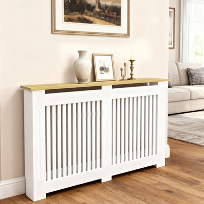 Tall Radiator Cover Heater Covers With Wood Texture Nature Top Inner Height 35.43" Vertical Slats Modern MDF Shelf