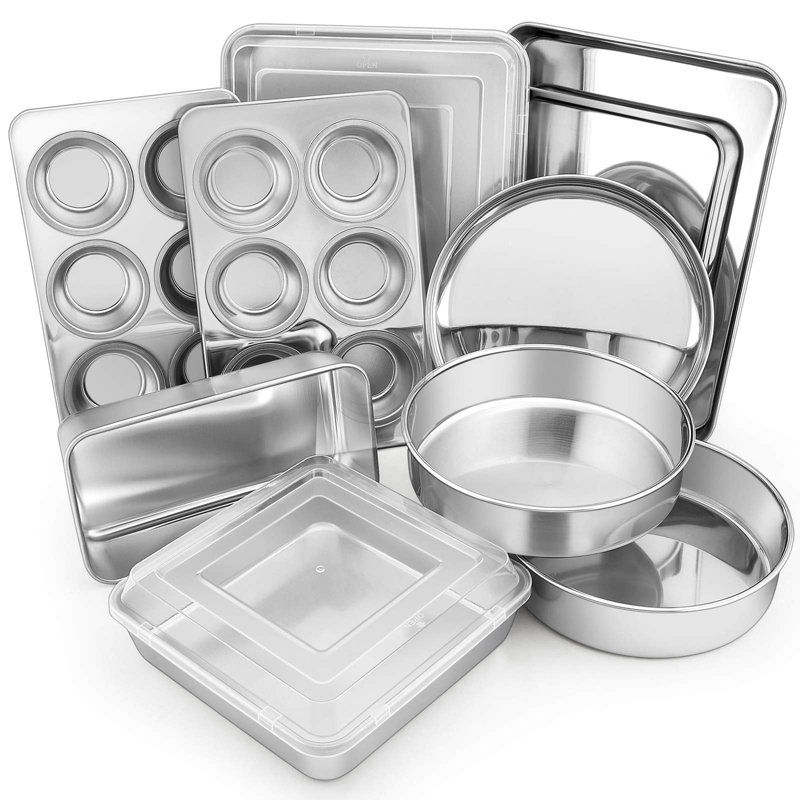 12-Piece Silver Stainless Steel Bakeware Set with Plastic Lids
