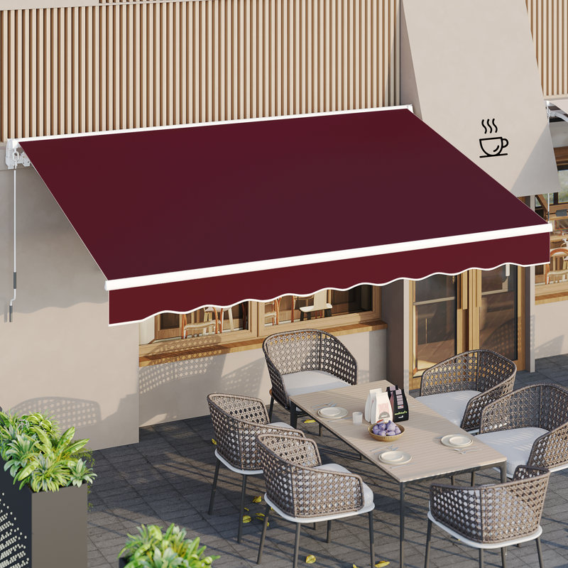 AECOJOY Manual Retraction Slope Patio Awning, 156" W x 96" D, Wine Red, Solid Color