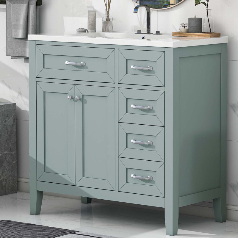 Meuble-lavabo 36 po avec lavabo, Argent argent, Vert