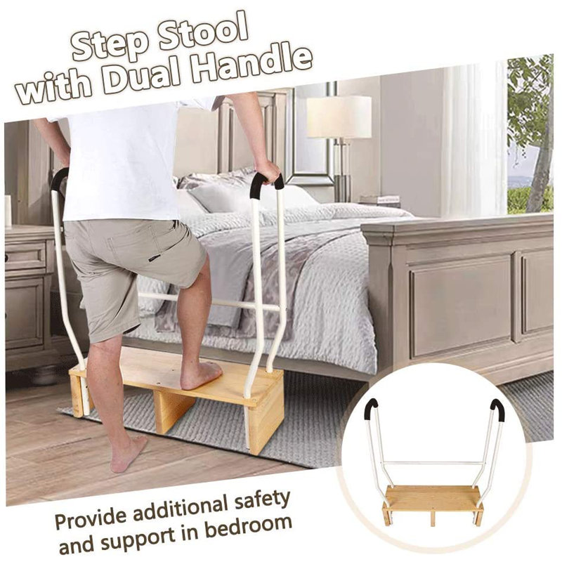 Bed Rail For Elderly Step Stool With Handle Adults Bed Steps For High Beds Stepping Stools Bed Assist Rails Safety For Seniors Bedside Wide Step Stool Medical With Handrail Bed Bars Handicap Steps