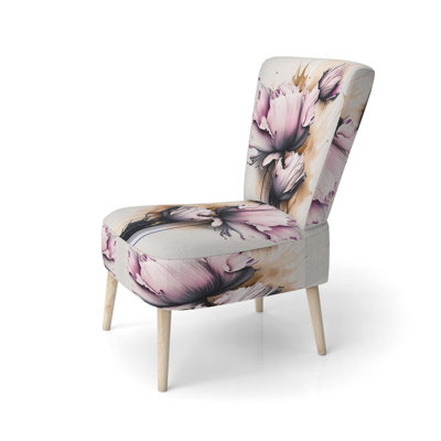 Pink Peony Flower On Abstract Paint - Upholstered Traditional Side Chair, Pink Accent Chair