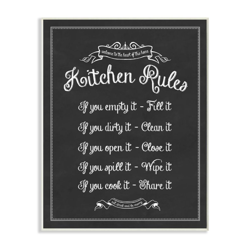 «Kitchen Rules Chalkboard», reproduction d'art textuel sur toile, H 15 po x l 10 po x P 0,5 po, Plaque murale