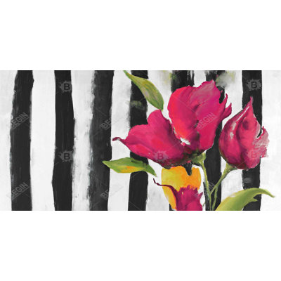 Flowers on black and white stripes - 15.75"x31.50" Desk mat