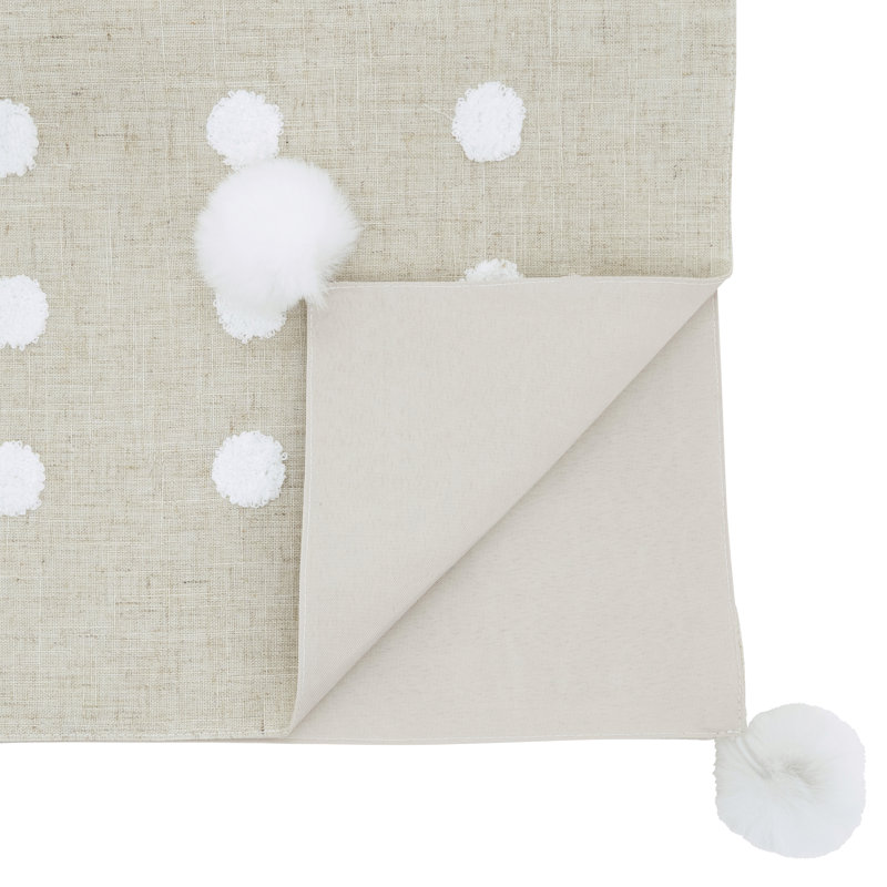 Textured Dot & Pom Detail Linen Blend Table Runner – Non-Reversible Lined Runner for Dining Tables & Consoles, 16"x70"