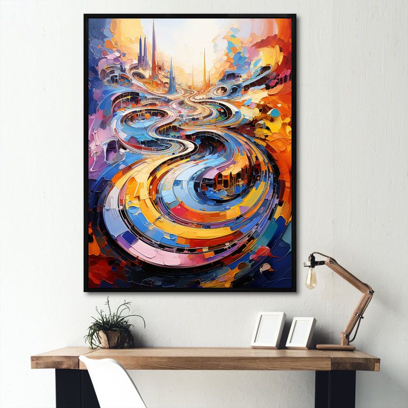 «Colorful Race Traces Of Surréalisme Land 2», art mural, Cadre flottant noir, H 20 po x l 12 po