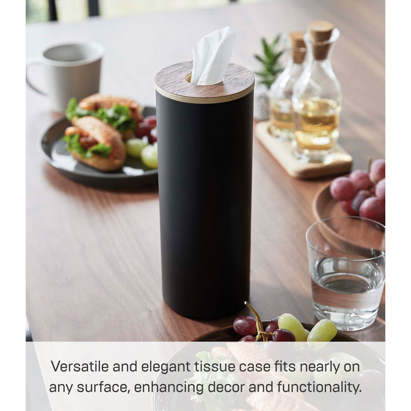 Modern White Steel and Wood Round Tissue Case