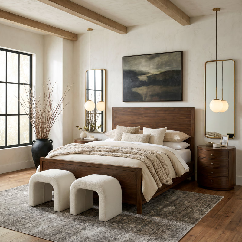 Celine Wood Queen Panel Bed, Walnut Brown, Walnut Brown