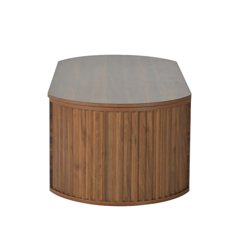 Table basse relevable avec compartiments cachés, plateau relevable ovale moderne, Noyer