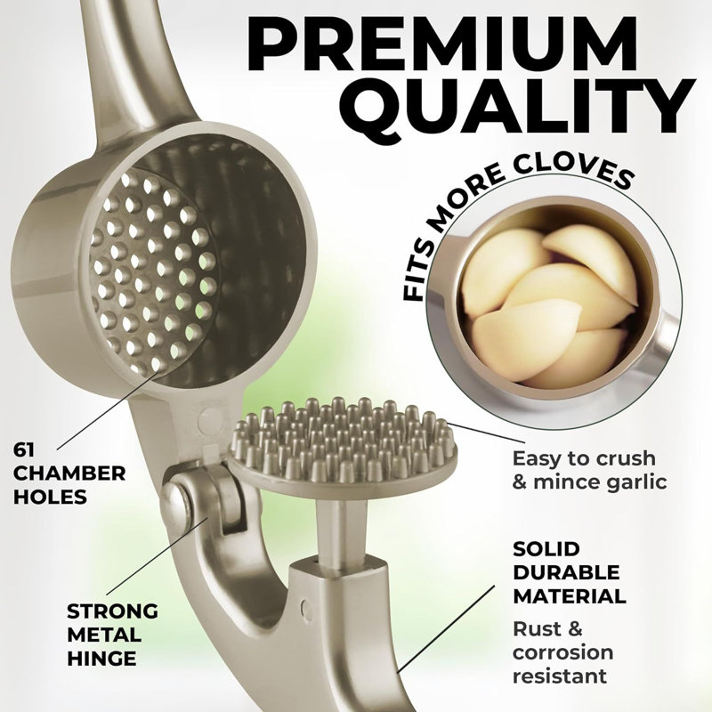 Zulay Kitchen Large Premium Garlic Press Set - Bigger Bowl For Bigger Garlic, Silver