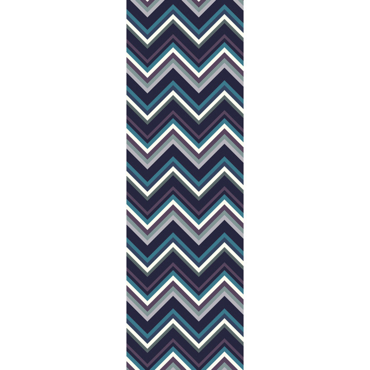 Diego Chevron Handwoven Wool Navy/Brown Area Rug