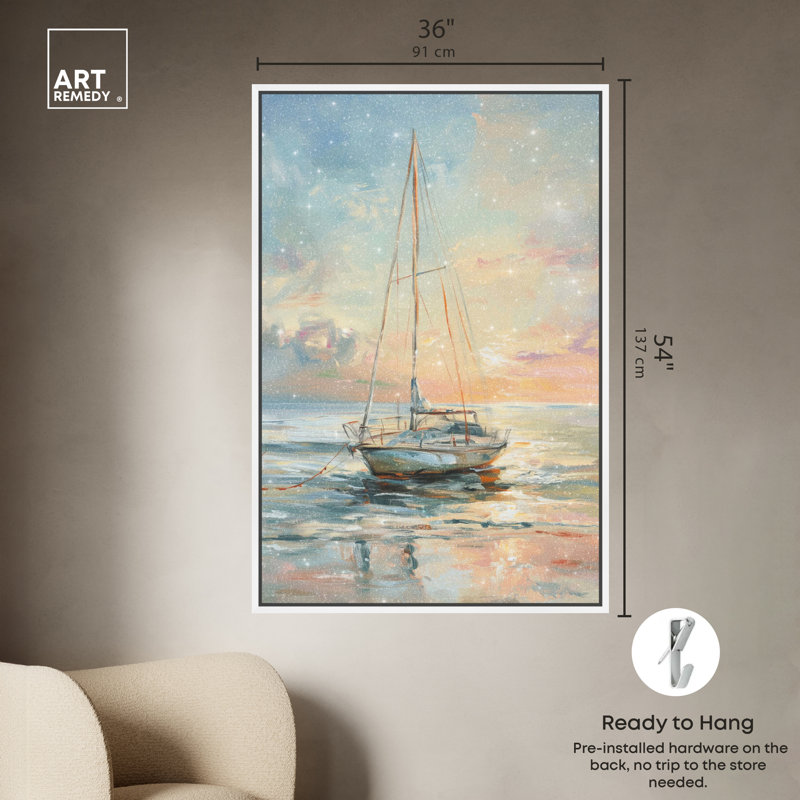 Boat on the Shore, White Framed, 55" H x 37" W