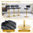 Adjustable Bar Height Set, Round White Marble Pub Table with Gold Chrome Leg & 2 Black Padded PU Leather Bar Stools with Swivel Function, Bistro Set for Small Spaces-1186494523-1186494468