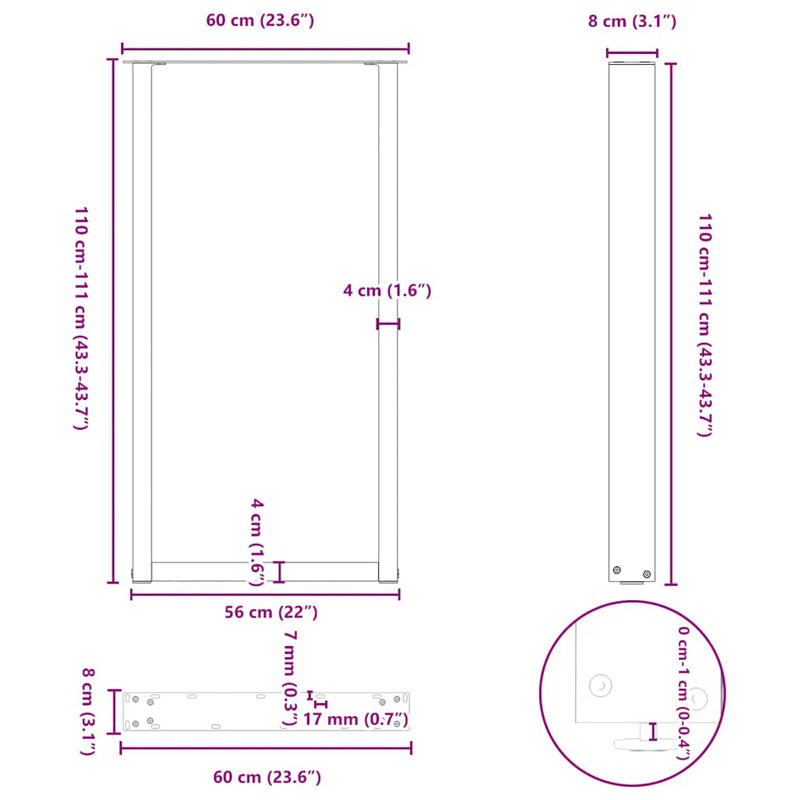 Table Leg, 111cm H x 60cm W, Natural