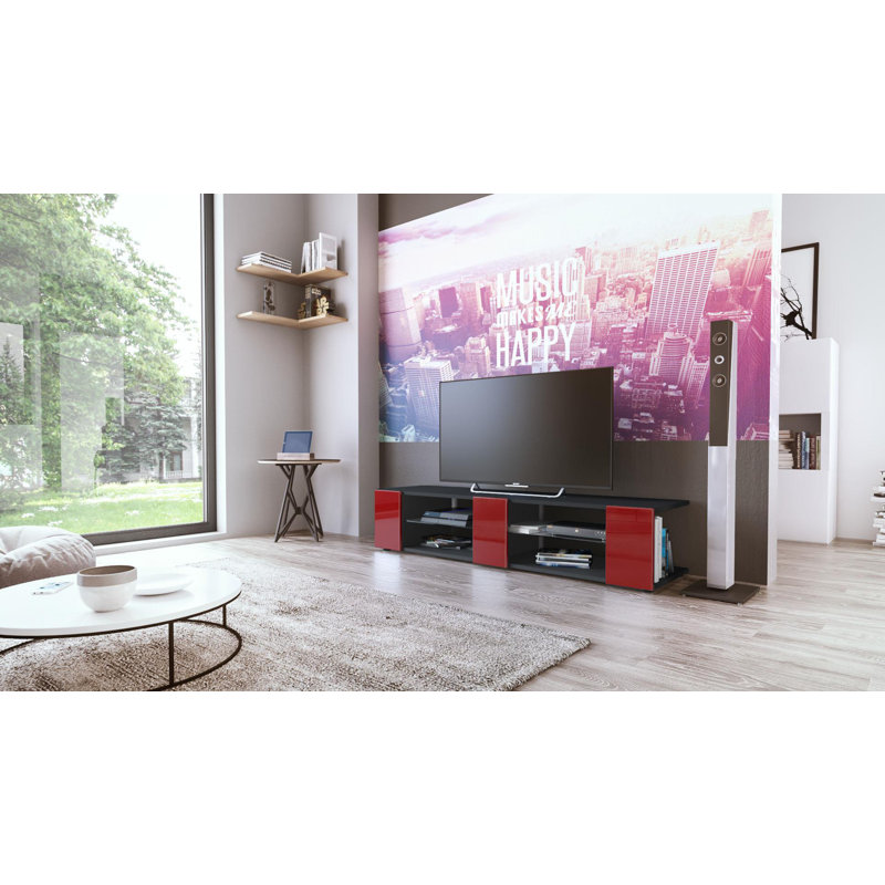 Mcclintock TV Stand for TVs up to 60", Black Matt/Bordeaux