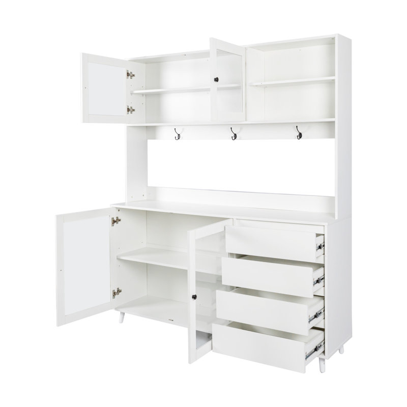 Large Kitchen Hutch Cabinet, Freestanding Pantry Storage With Doors And Drawers For Organized Spaces, White