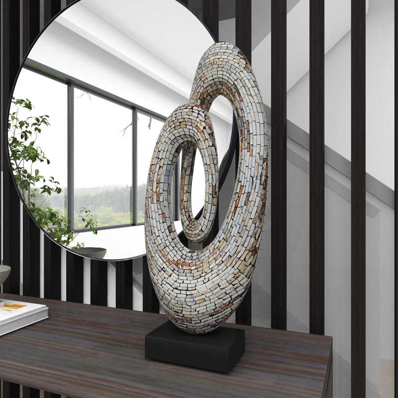 Mother of Pearl Shell Swirl Abstract Decorative Sculpture with Black Base, Multicolor