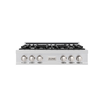 Table de cuisson à gaz en acier inoxydable ZLINE 36 po avec 6 brûleurs et surface de cuisson en porcelaine ZLINE