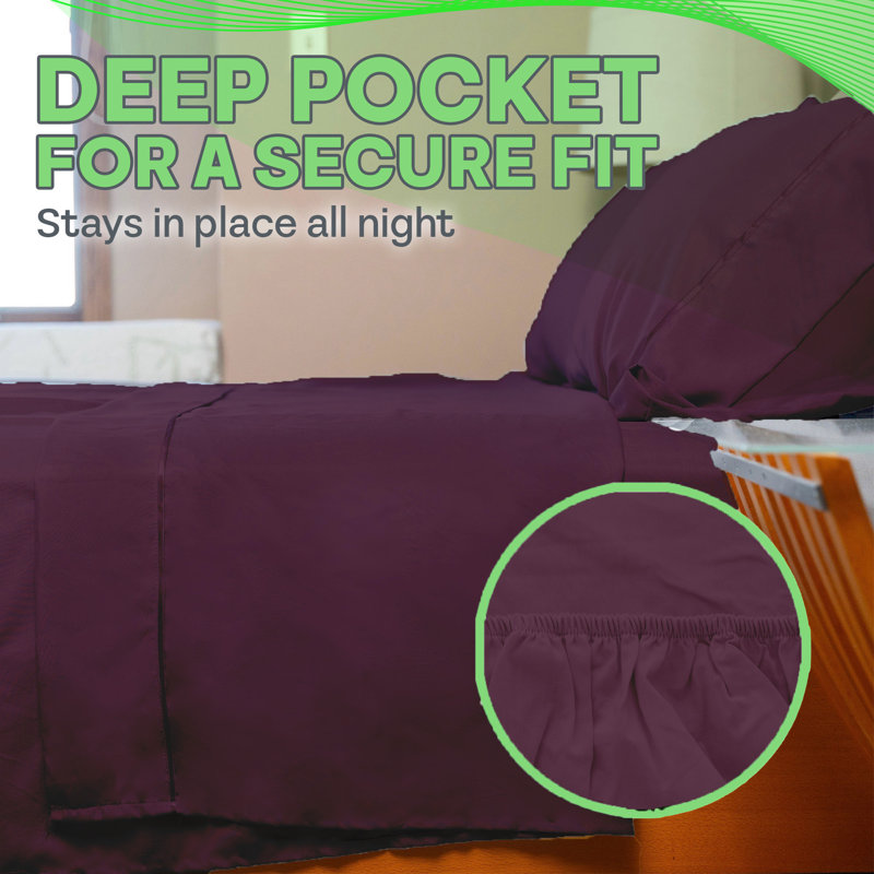 Ultra Soft Bamboo Sheet Set - 4 Pc Set - Wrinkle Resistant - Cooling Sheets with Deep Pockets, Eggplant