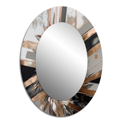 Rose Gold Linear Floral Elegance III - White Traditional Oval Wall Mirror