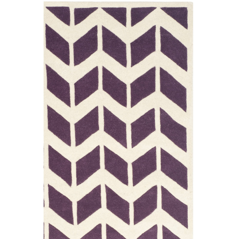 Tapis mauve / ivoire en laine touffeté à la main Deedie, Rectangle 3 pi x 5 pi