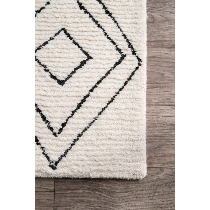 Tapis naturel en laine touffeté fabriqué à la main à motif géométrique Musselman, Rectangle de 5 pi x 8 pi