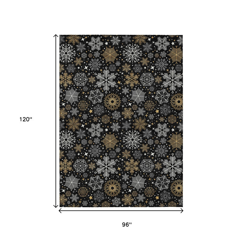 Tapis intérieur lavable flocon de neige noir et or 8 pi x 10 pi